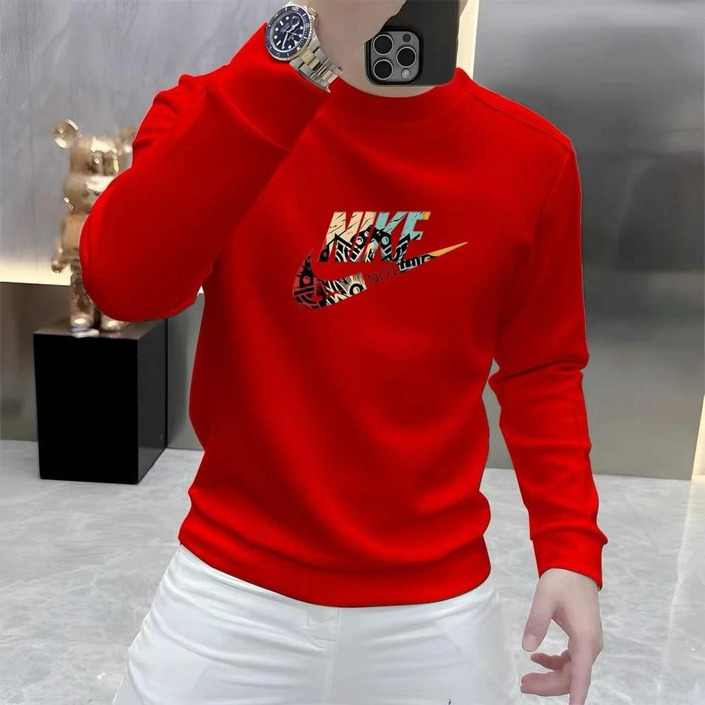 Men's Fleece-Lined Thickened Round Neck Sweatshirt - Casual Autumn/Winter Loose Pullover
