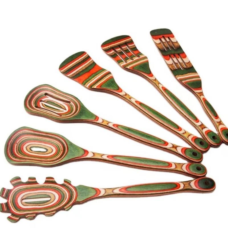 High Temperature Resistant Colored Wood Kitchen Utensils Set Anti-scalding Colander Wooden Anti-mildew Salad Spoon Mixing Spoon Wooden Kitchen Tools