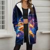 Women's Christmas Printed Fashionable Loose Zipper Fleece Hoodie Jacket