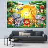 2Dflat1: A Vibrant Jungle-themed Party Banner Featuring Wild Animals Such As Elephants, Giraffes and Lions.