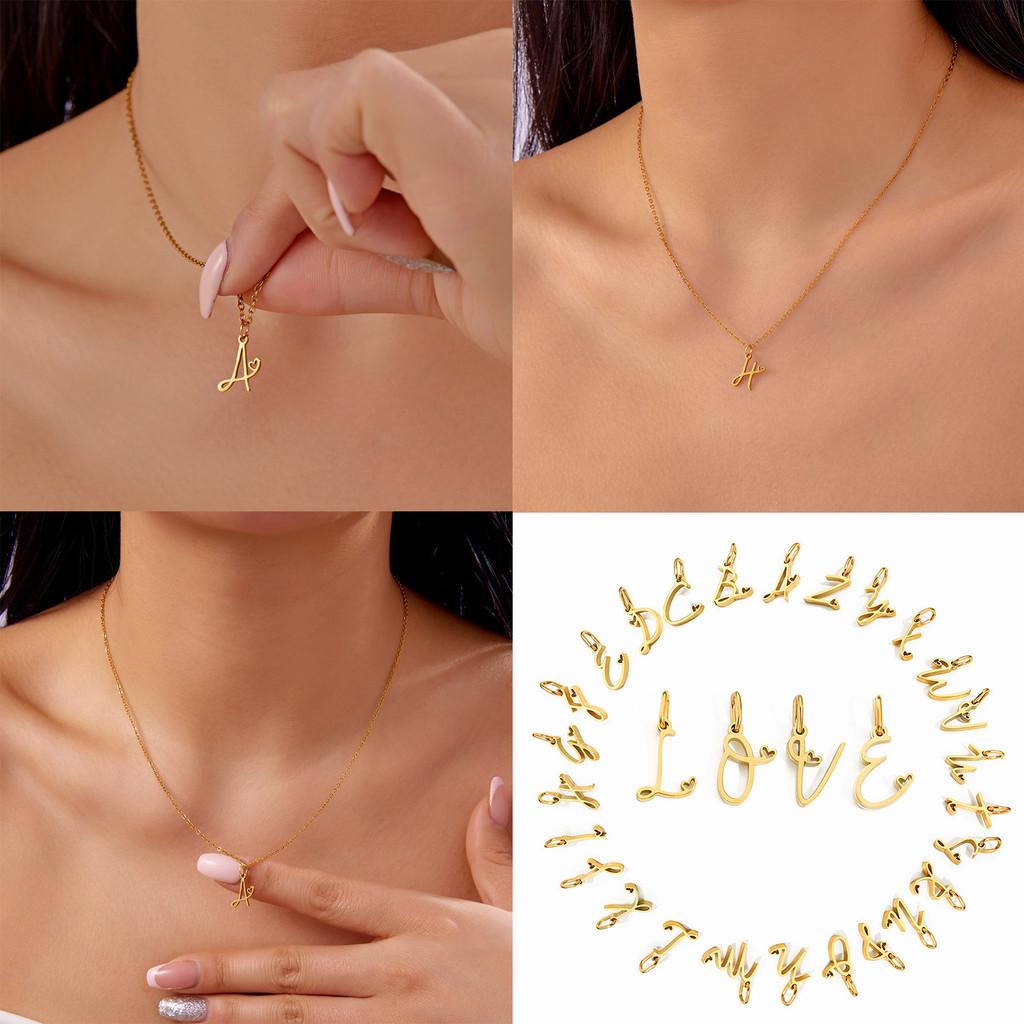 Gold Heart Alphabet Jewelry Necklace With O Chain For Female Fashion Accessory