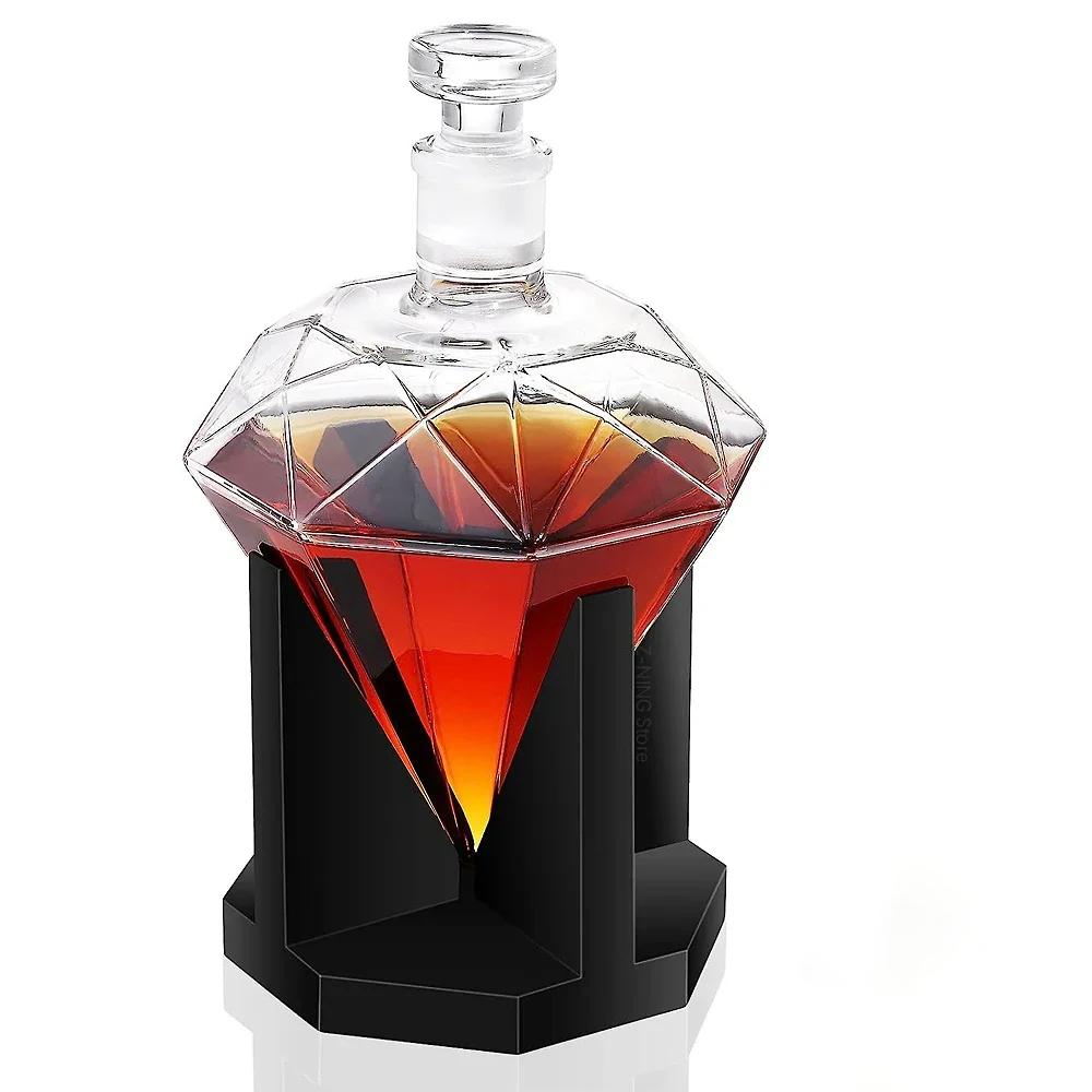 850ml vysoce kvalitní karafa skleněná diamantová láhev na víno s dřevěným držákem vzduchotěsná zátka vhodná pro všechny druhy alkoholických dárků