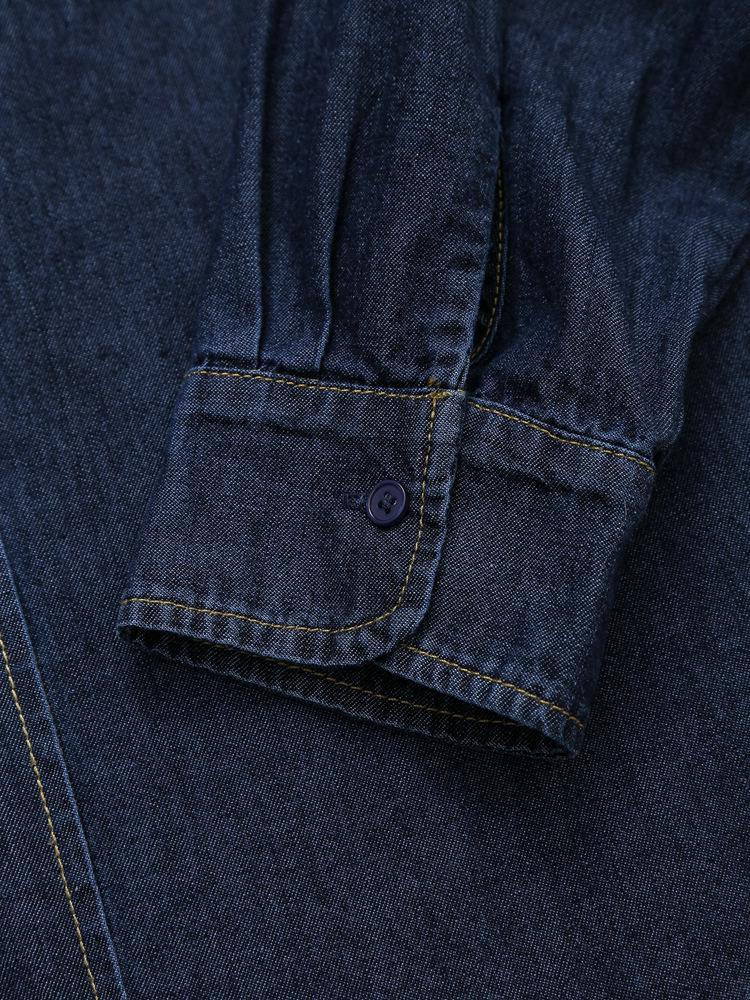 Europäischer Retro-Stil Fliege Knopf Langarm Denimhemd