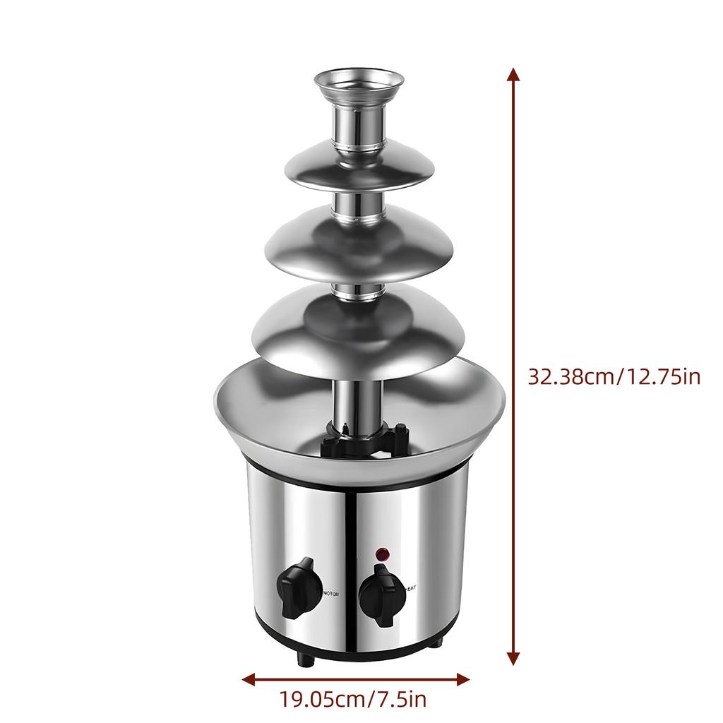 4-stufige elektrische Schokoladenfondue-Brunnenmaschine für Partys, Schokoladenschmelzfondue aus Edelstahl