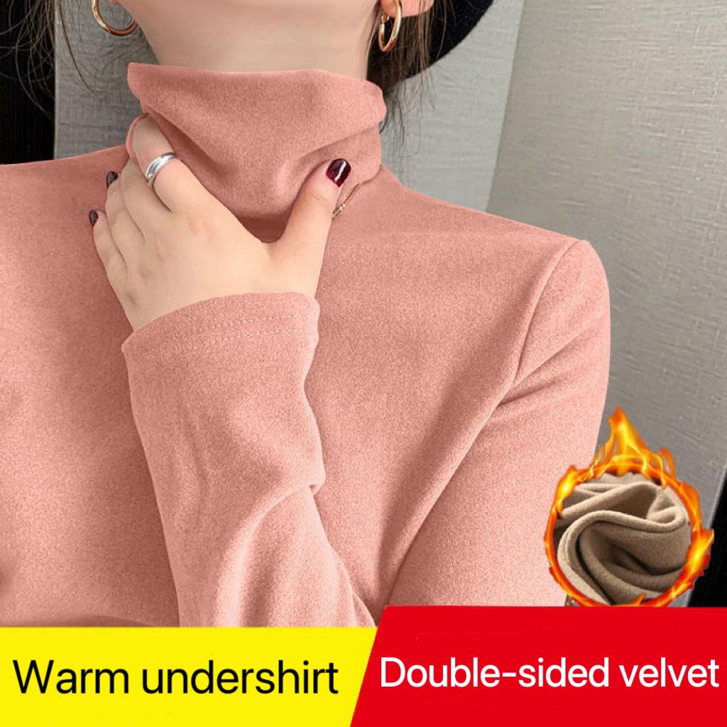 1pcs Women Autumn Winter Thickening Warm Long-sleeved T-shirt Pile Collar Thermal Underwear Fashion High Collar Slim Thermal Top