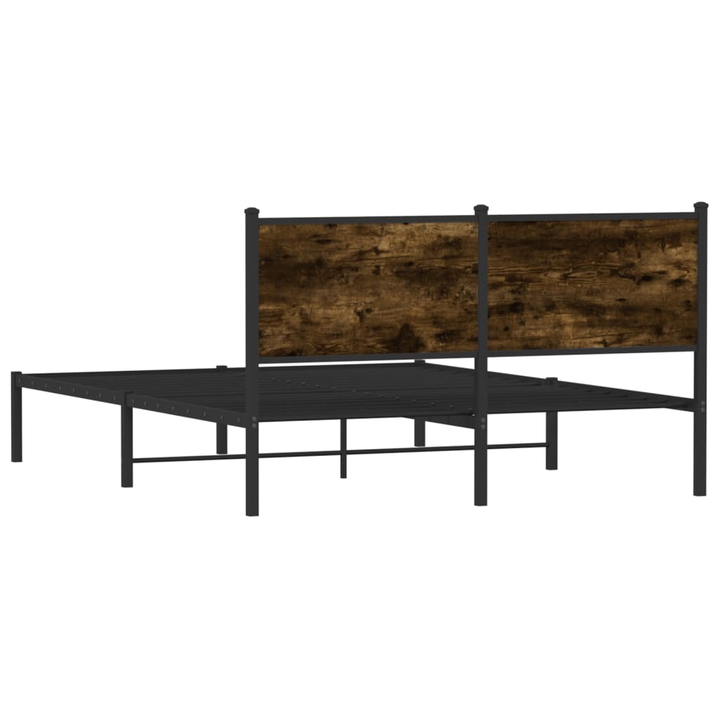 Metal Bed Frame Without Mattress Smoked Oak Finish 140 X 200 Cm