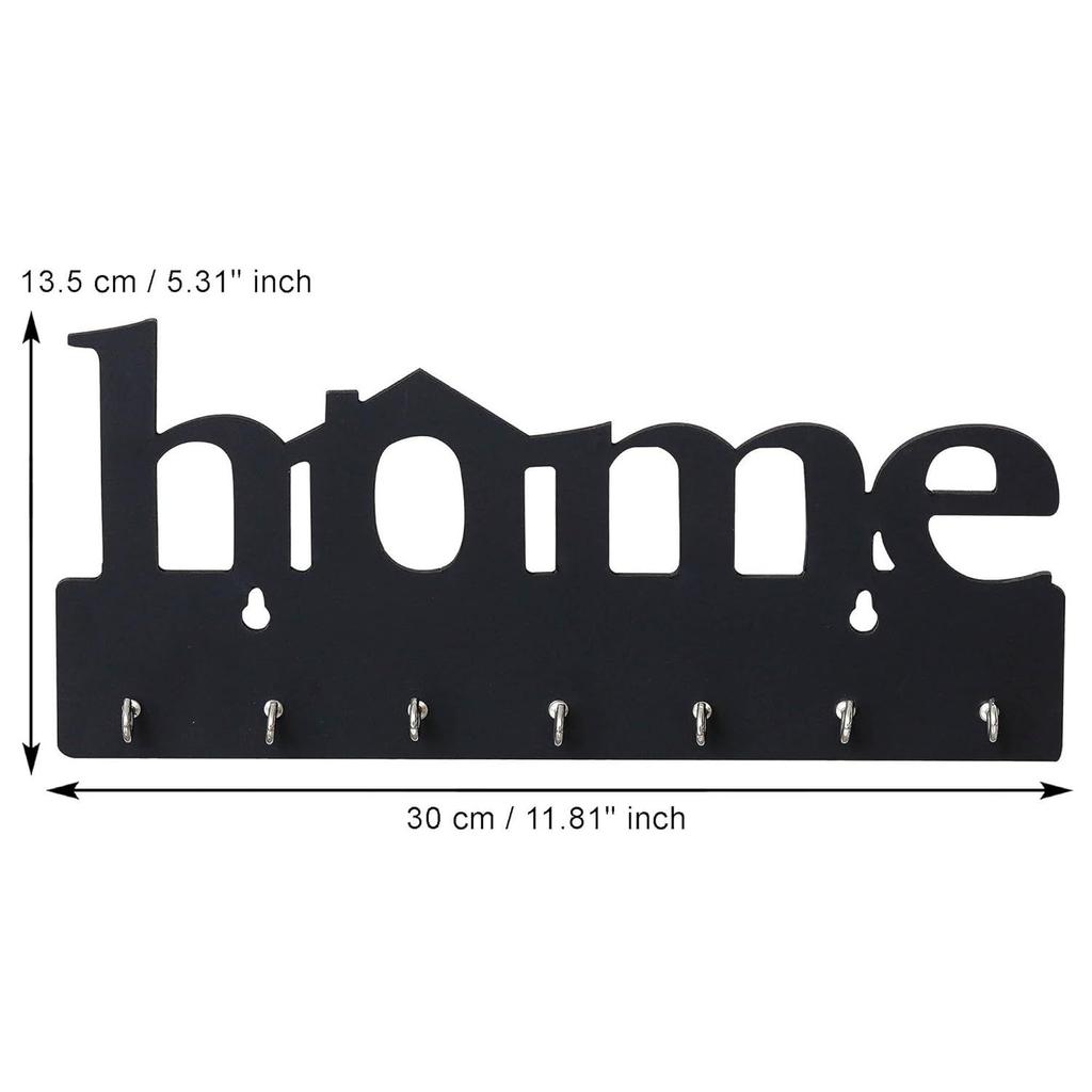 Premium Home Keys Wooden Key Holder (29 Cm X 13.5 Cm X 0.4 Cm, Wood) 7 Hook - Decorative Items for Home Decor (Black)