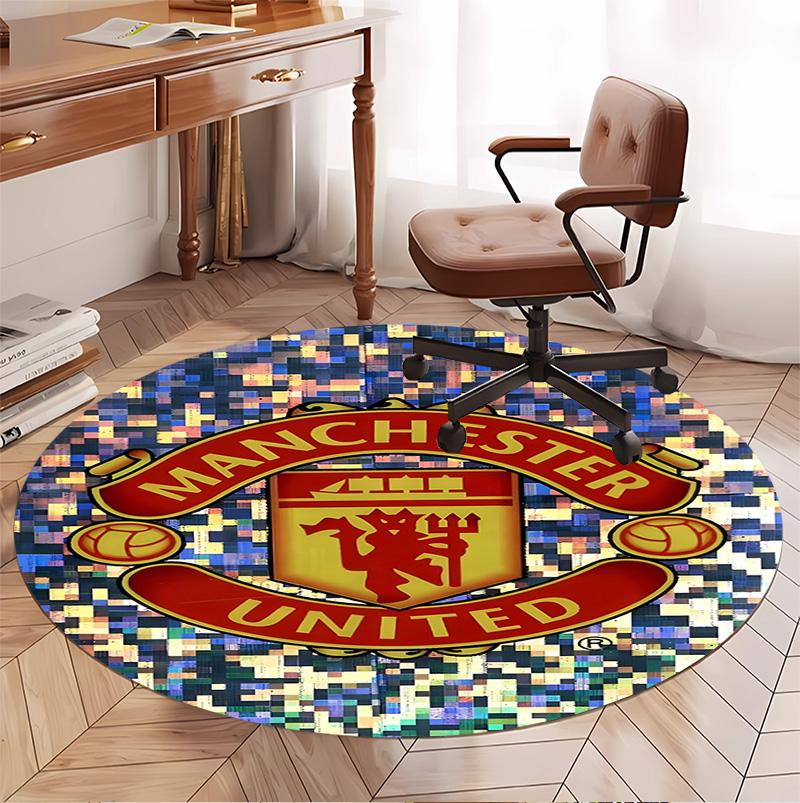 Tappeto Rotondo con Motivo Manchester United F.C, Tappetino da Interno/Esterno, per Picnic, Sala Giochi, Camera da Letto, Ufficio, Soggiorno, Tappeto Decorativo per la Casa, Regalo di Compleanno