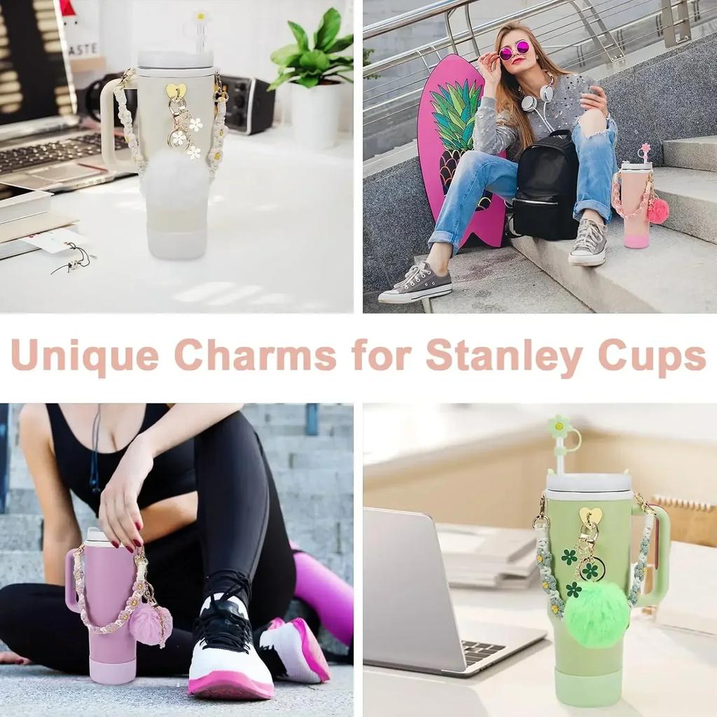 Set di 7/8 Pezzi di Accessori per Tazze per Stanley Cup Inclusi Manico Cinturino Base in Silicone per Tazza Copri Cannuccia Ciondoli per Bicchiere da 40oz 30oz