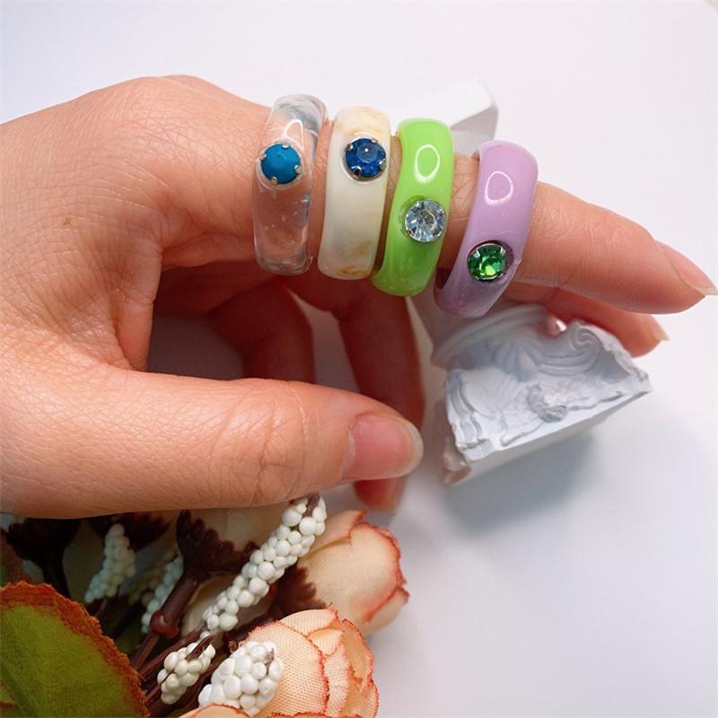 New Fashion Colorful Acrylic Rhinestone Resin Rings For Women Girls Korean Transparent Geometric Square Round Rings Jewelry 2026