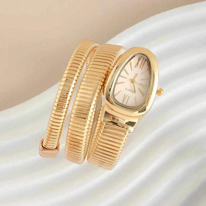 1 Stück-Hochwertige und modische Damen-Legierungsuhr mit Schlangenkopfgehäuse, exquisite und luxuriöse Quarz-Damenuhr