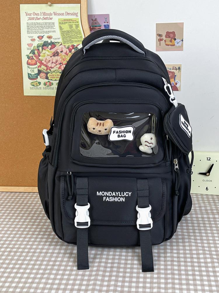 Schoolbag Japanese solid color fresh and transparent backpack Donelle junior high school student schoolbag women's large-capacity lightweight travel