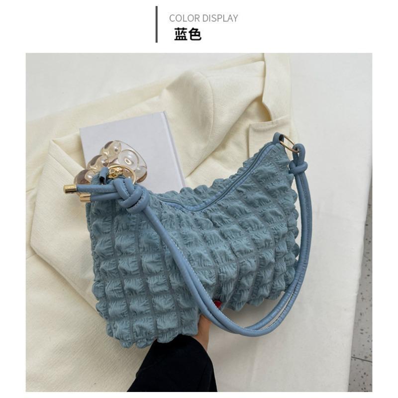 Small Fresh Bubble Bag Women's Soft Pleated Armpit Bag Girl Fashion Trendy Shoulder Bag Simple Handbag