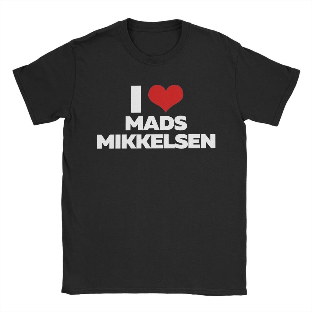 I Love Mads Mikkelsen Pattern T-shirt Men and Women Fashion Casual Tee 100% Cotton Loose Large T-shirt Fun Humorous Emoji Pack