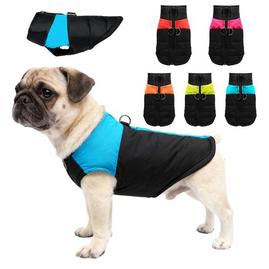 Winter Waterproof Dog Jacket Windproof Padded Pet Coat Warm Vest with Back Zipper D-rings for Small Medium Dogs Outdoor Strolls