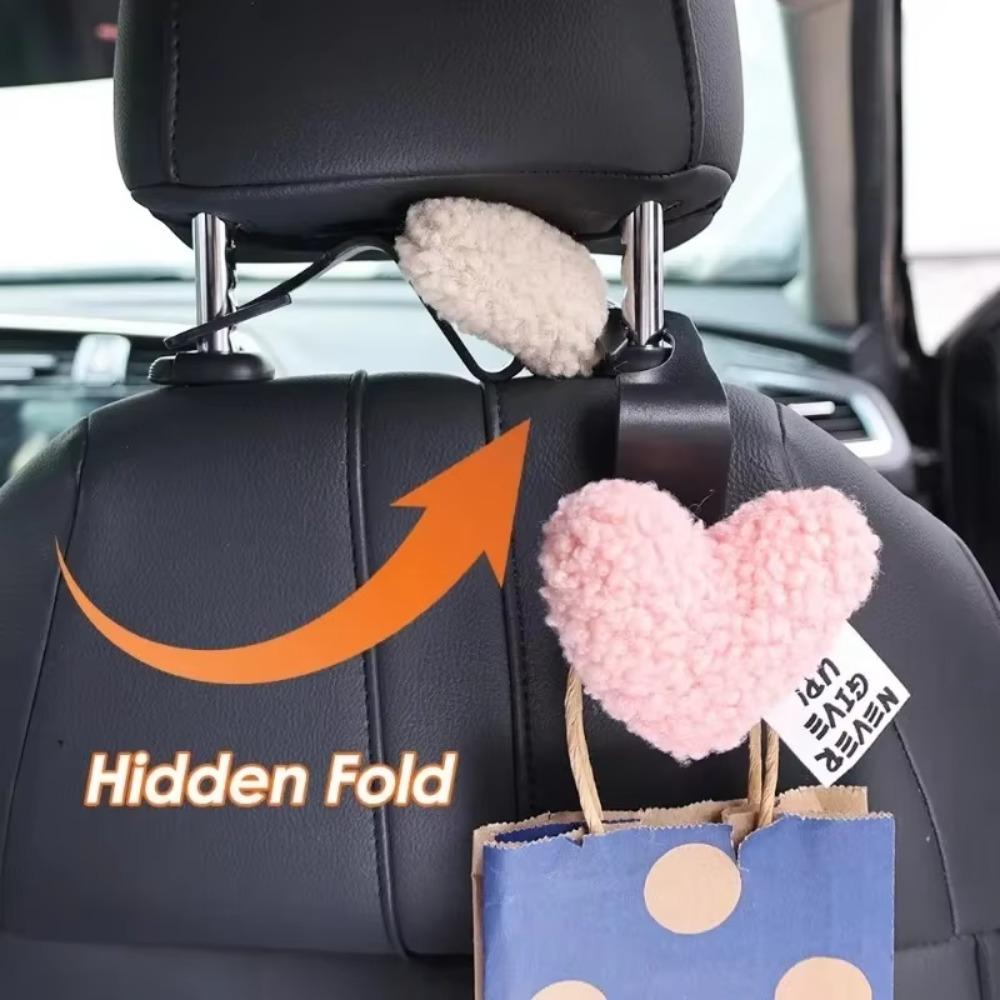 2PCS Cute Love Plush Flower Vehicle Headrest Organizer Hanger Holder Bag Car Hooks  Car Accessories