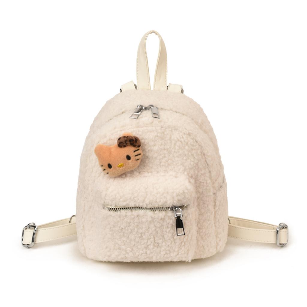 Schoolbag new Korean mini kt backpack women's fashion woolen texture popular versatile bag commuter travel backpack