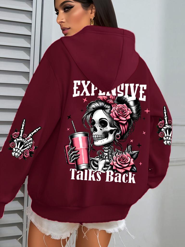 Parla Costoso Stampa Divertente Felpa con Cappuccio da Donna Pullover Larghi Multicolore Pile Autunno Abbigliamento Sportivo Casual con Tasca