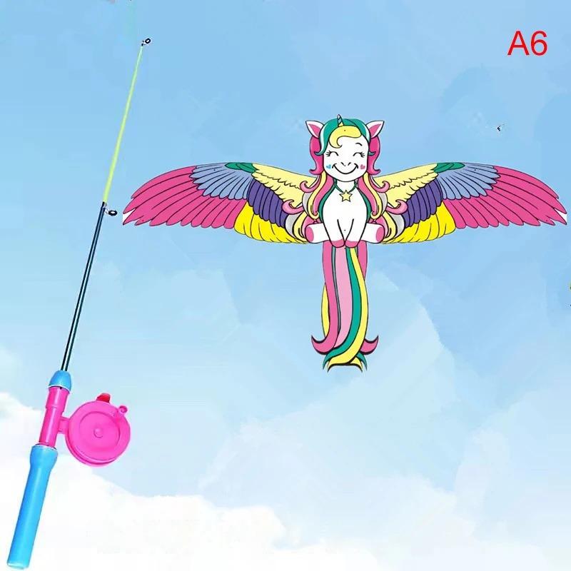 Mini Fishing Rod Kite For Kids Vivid Butterfly Swallow Parrot Easy To Fly Family In Spring Outdoor Fun Sports Toys Kites