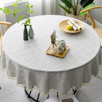 Cotton Linen Round Tassels Tablecloth, Dust-Proof Table Cover,For Dinner Party Wedding Coffee Table Kitchen Decor