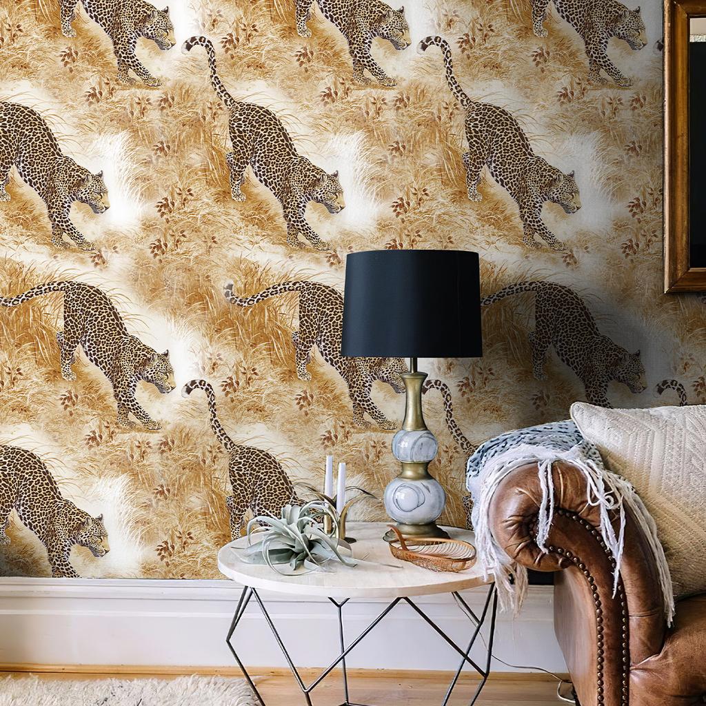 Yellow Leopard Grass Vinyl Wallpaper Kitchen Bathroom Waterproof Peel And Stick Wall Contact Paper Chic Animal Furniture Decor