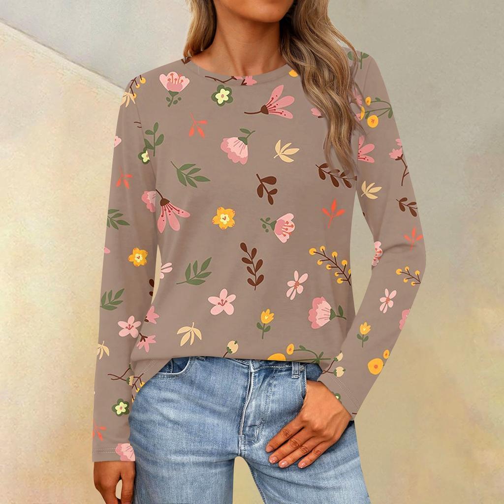 Women's Loose Casual Casual Long Sleeve Round Neck Collar Solid Color T-Shirt Top