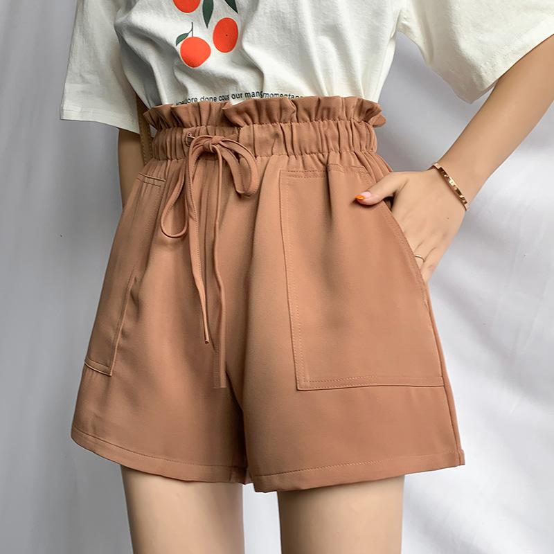 Summer Elegant High Waist Shorts Women Casual Solid Wide Leg Loose Short Pants Bottom Pocket Trousers A-line Pants