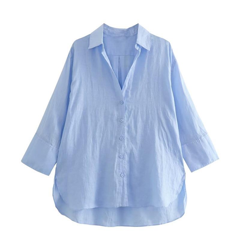 ZA1116 women's spring and autumn new European and American style fashion temperament asymmetrical hem shirt 1786116