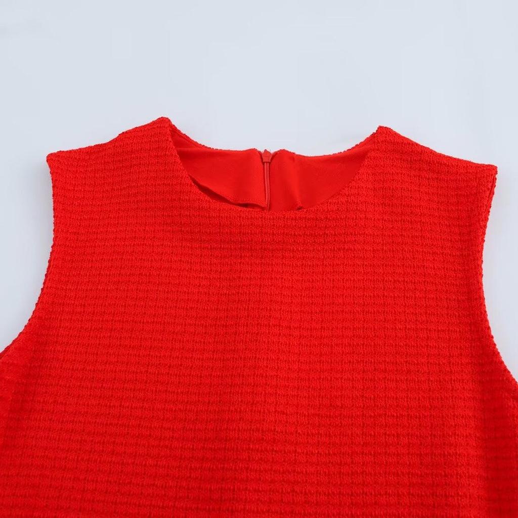 Spring 2025 Women's Textured Sleeveless Crew Neck Dress - European & American Style 