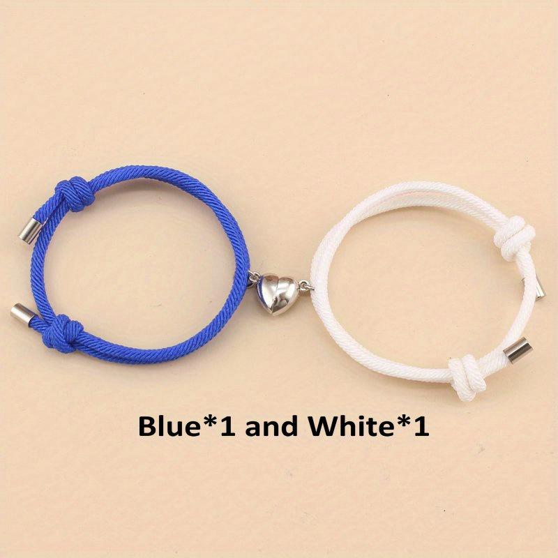2pcs/set Magnetic Heart Charm Braided Rope Adjustable Bracelets For Couples, Holiday Birthday Gift For Boyfriends / Girlfriends