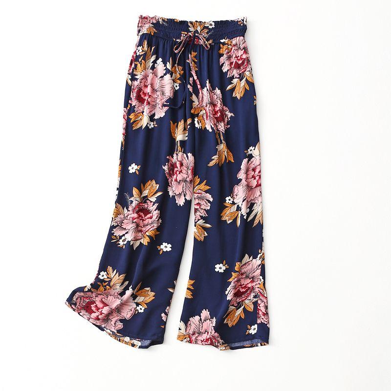 

Export Export Original Order Retro French Print Cotton Silk Loose Pants Women s Summer Loose Artificial Cotton Home Pants Thin Blue bottom Print Eurocode-XL