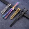 Professional Stainless Steel Folding Butterfly Knife Portable Training Beard Comb Hair Styling Tool for Salons and Practice Comb