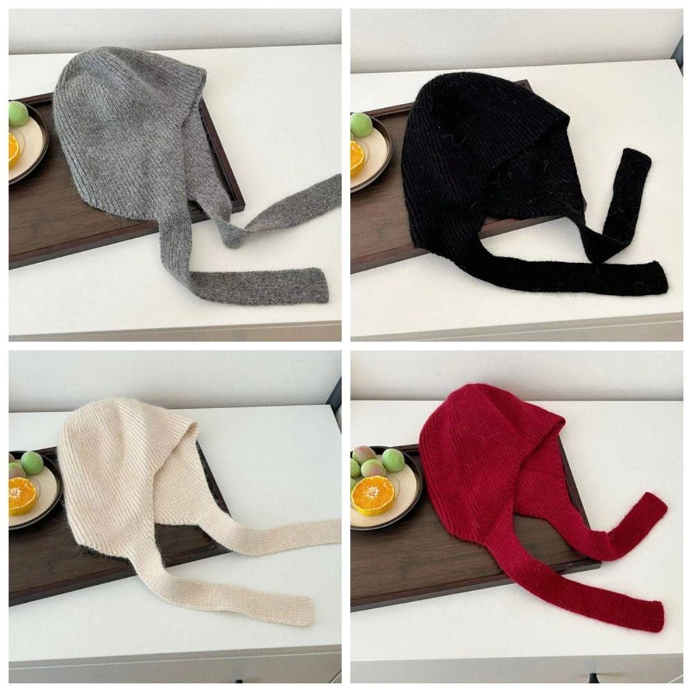 Windproof Knit Earflap Hat Solid Color Warm Skull Cap Korean Style Bonnet  Daily Commute
