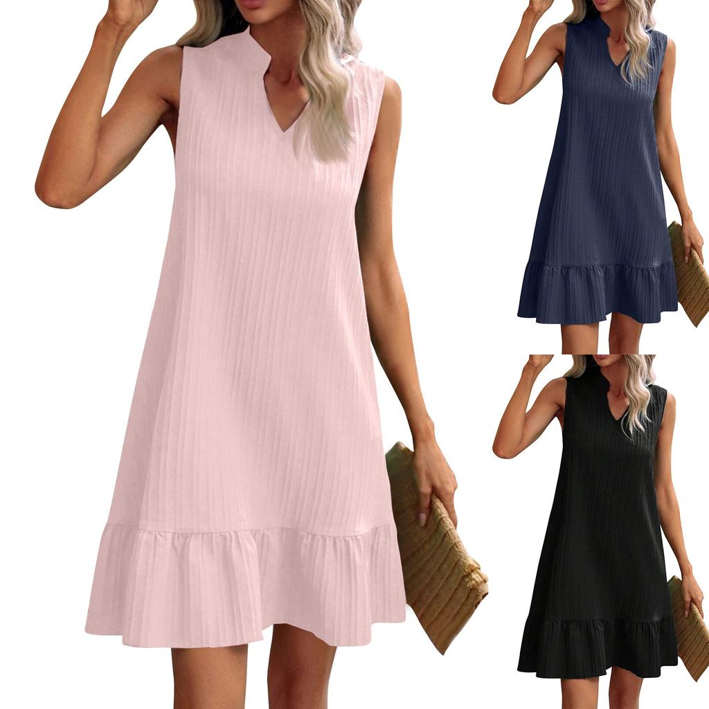 Letní jednobarevné volánkové šaty