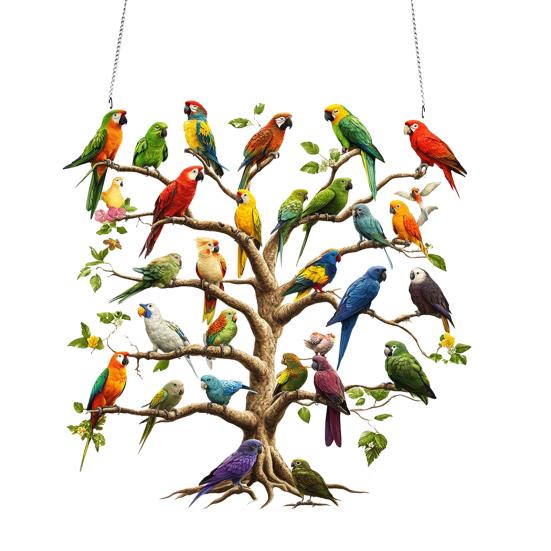 Acrylic Parrot Tree Hanging Decoration 2D Flat Colorful Parrot Indoor Outdoor Christmas Tree Wall Window Hanging Bird Sign Ornament