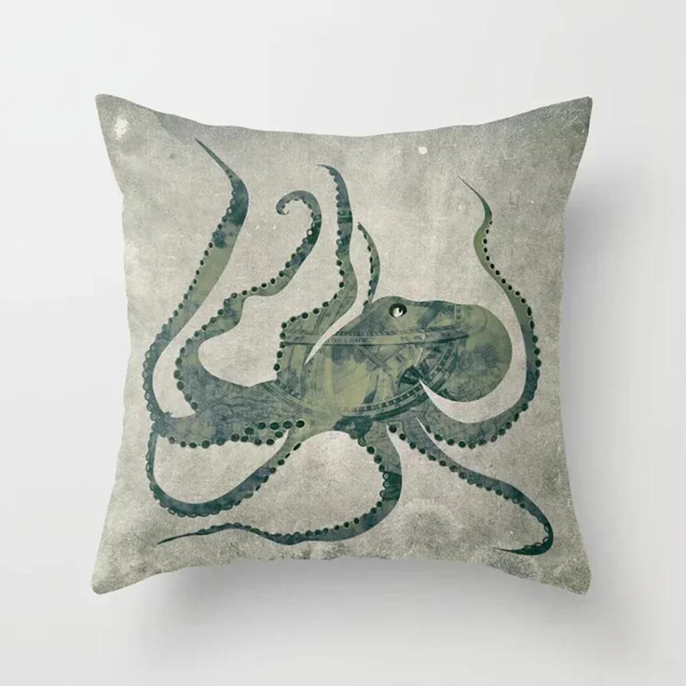 45X45Cm Psychedelic Octopus Print Pillowcase Bedroom Living Room Home Decor Peach skin 18*18(CM)-1Pcs