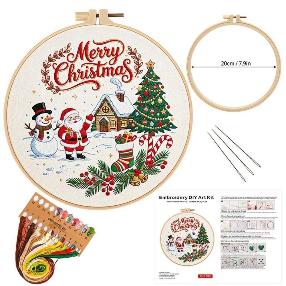 Santa Claus Christmas Embroidery Kit Handmade DIY Embroidery Kit Xmas Embroidery Craft Set  Indoor
