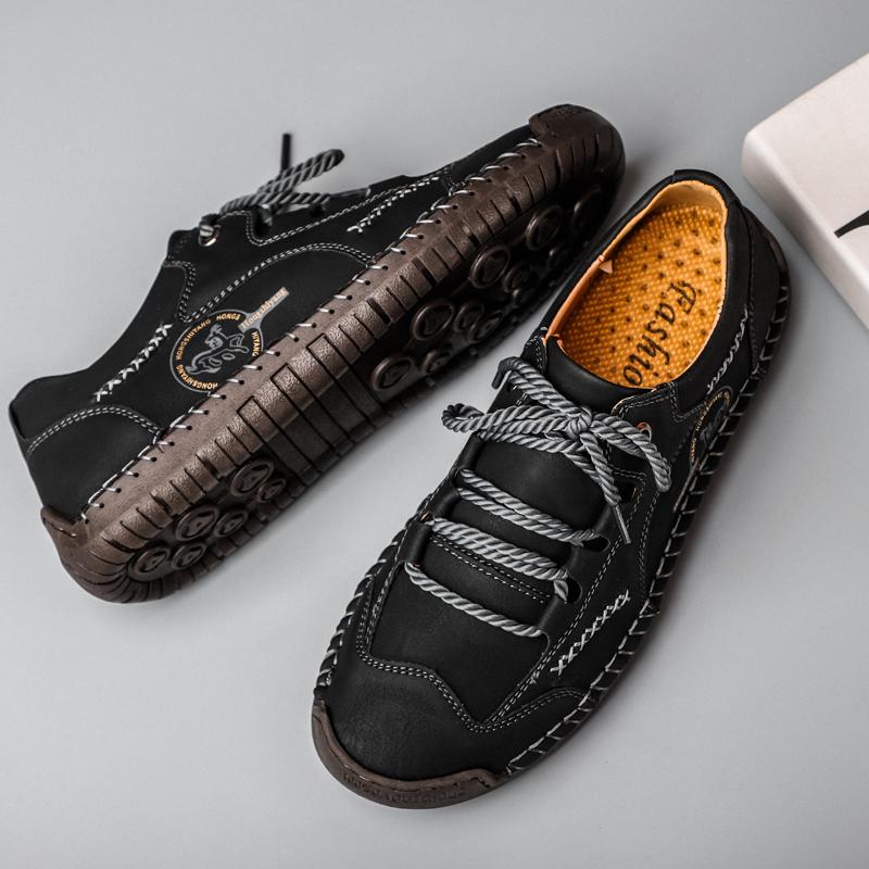 

Мужская повседневная кожаная обувь ручной работы, мужские мокасины, лоферы, мужская обувь для вождения, нескользящие мужские кроссовки 39 чёрный