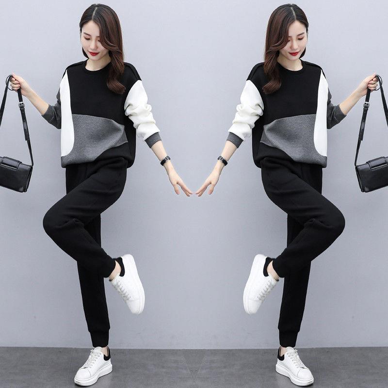 Spring and Autumn New Korean Fashion Suit for Women's Fashionable Age-reducing Slimming Large-size Women's Casual Two-piece Suit