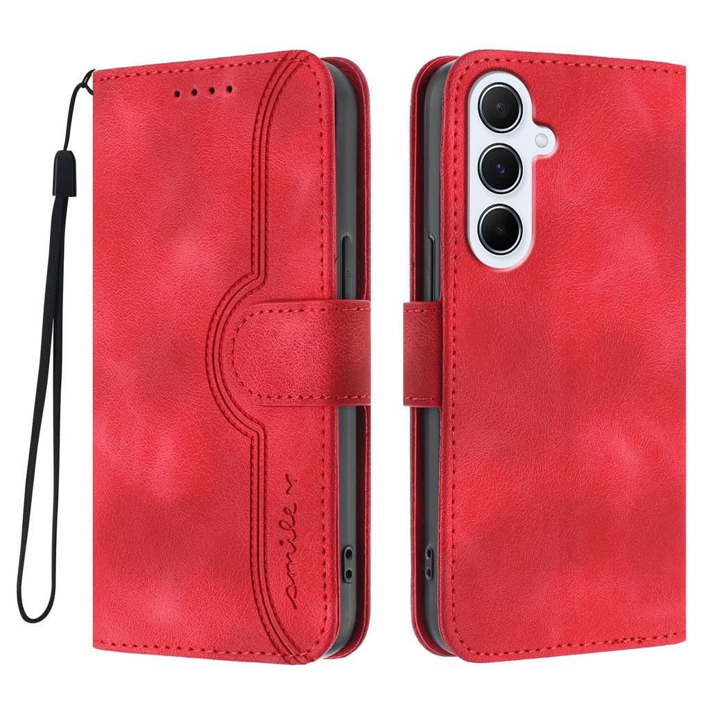 For Samsung Galaxy A56 5G Leather Case Wallet Stand Smile Imprinted Phone Cover with Strap