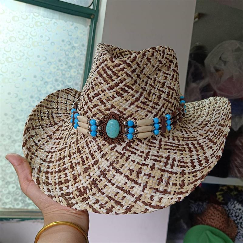 Cowboyhoed mode uitgesneden western cowboy handgeweven harde zomer saffier accessoires neutraal Cowboyhoed zonnehoed sombrero koe