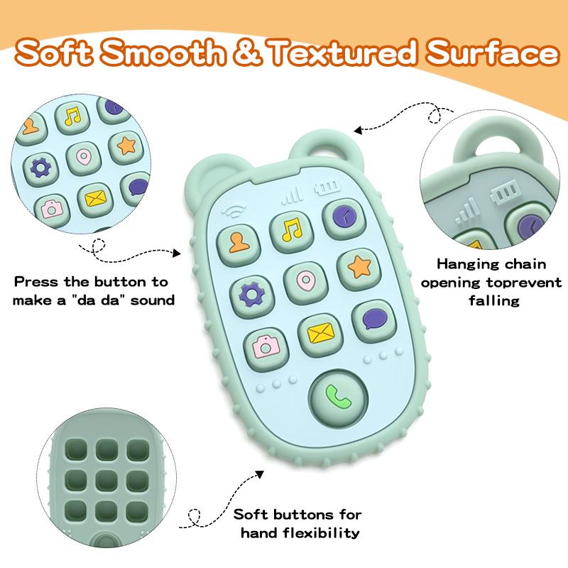 Baby Teether Mobile Phone Shape Silicone Teether Teething Toy Kids Sensory Educational Toy Baby Gift Set