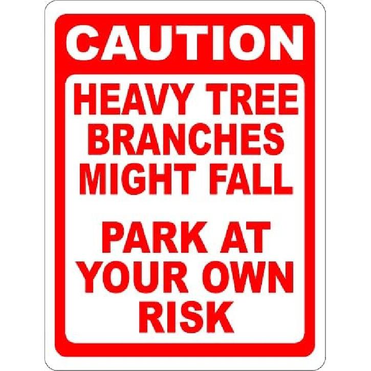 Caution Heavy Tree Branches Might Fall Park At Your Own Risk Sign. 12x18 Metal.