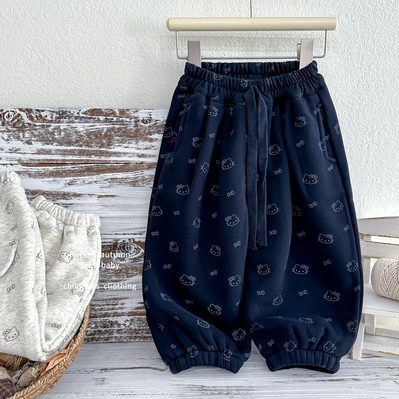 

Осень/Зима 2025 Девочки Мультяшный Кот Флисовые Брюки-Фонарики - Плотные, Теплые, Повседневные Спортивные Штаны 100cm