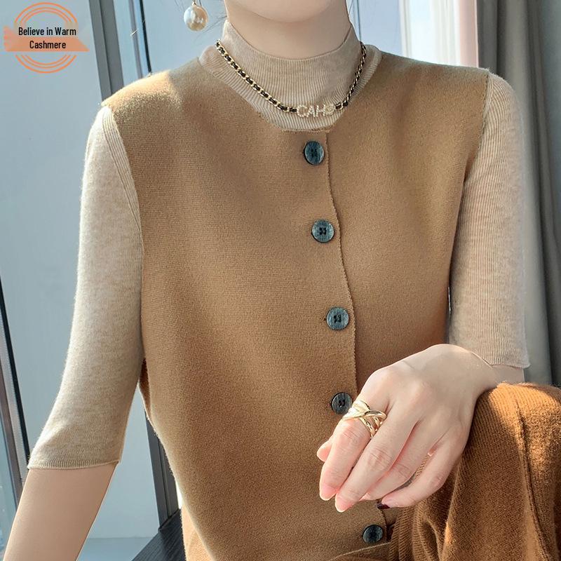 Women's Loose Fit Merino Wool Knit Sleeveless Vest Cardigan - Spring/Summer