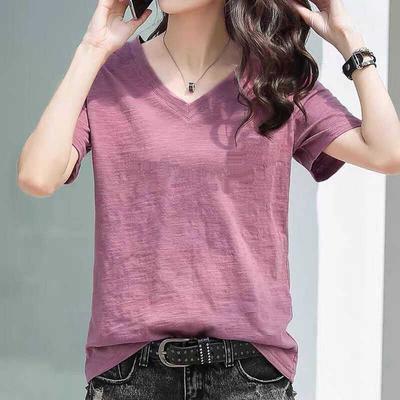 T-shirt da Donna in Cotone Bambù Viscosa Vestibilità Larga Scollo a V Top Casual Comodo Traspirante T-shirt Estiva
