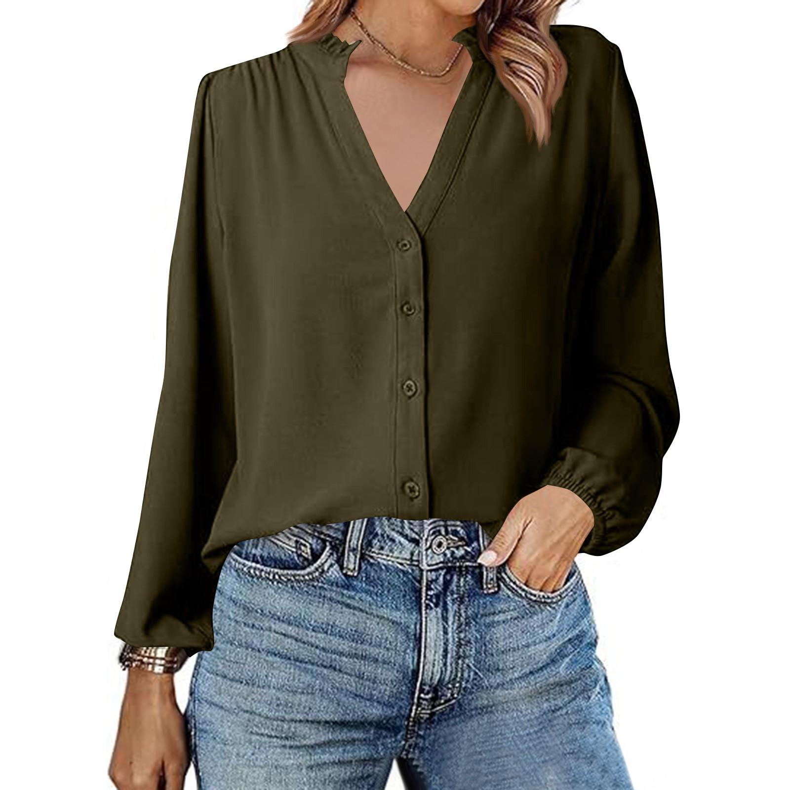 

Женская футболка однотонная с V-образным вырезом и длинным рукавом L