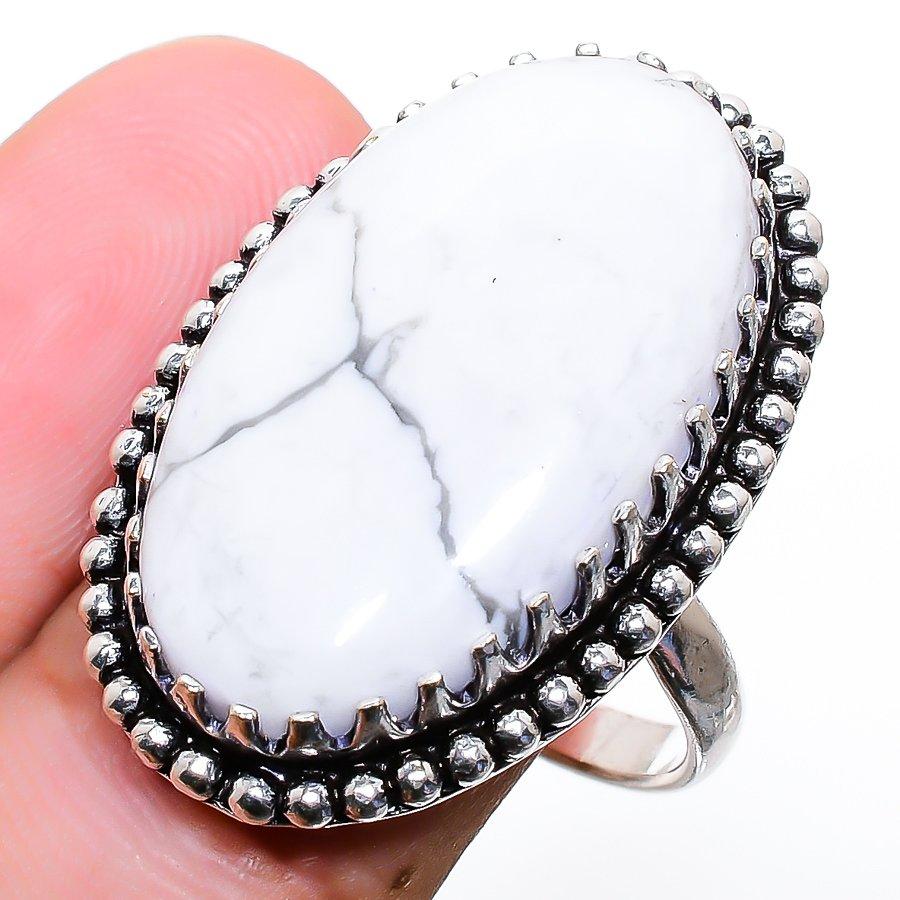 Howlite Jasper Gemstone Handmade 925 Sterling Silver Jewelry Ring Size 8.5