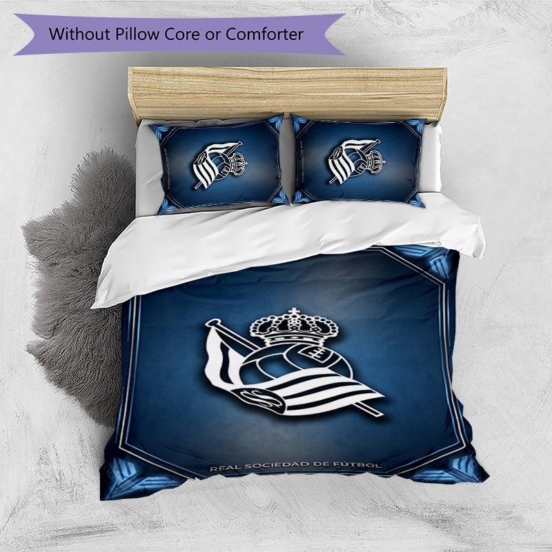 Set Lenzuola Stampato 3 Pezzi FC Real Sociedad Copripiumino Traspirante con Federe Biancheria da Letto Decorativa per Camera da Letto Casa
