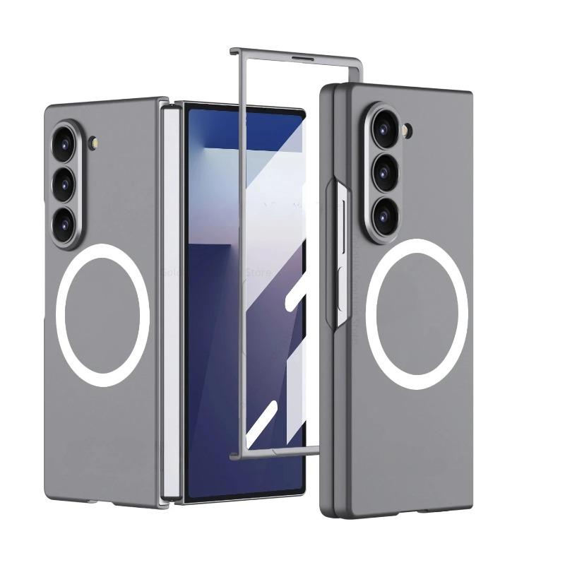 Luxury Magnetic Wireless Charging Rugged PC Case For Samsung Galaxy Z Fold 7 6 5 Full-pack Screen Front HD Film Shockproof Cover